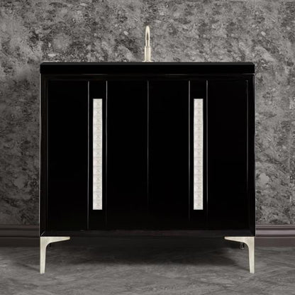 Linkasink - Tuxedo With 18 Inch Eglomise Pyramid Artisan Glass Hardware 36 Inch Wide Black Vanity