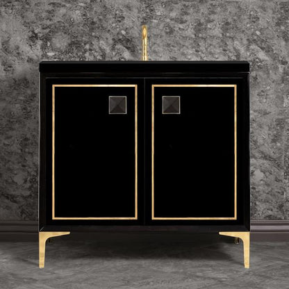 Linkasink - Linea With 3 Inch Black Prism Artisan Glass Hardware 36 Inch Wide Black Vanity