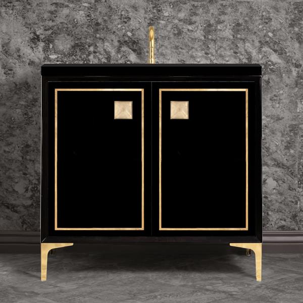 Linkasink - Linea With 3 Inch Eglomise Prism Artisan Glass Hardware 36 Inch Wide Black Vanity