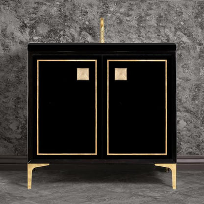 Linkasink - Linea With 3 Inch Eglomise Prism Artisan Glass Hardware 36 Inch Wide Black Vanity