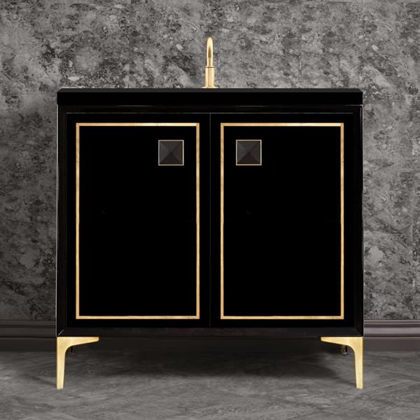 Linkasink - Linea With 3 Inch Black Prism Artisan Glass Hardware 36 Inch Wide Black Vanity