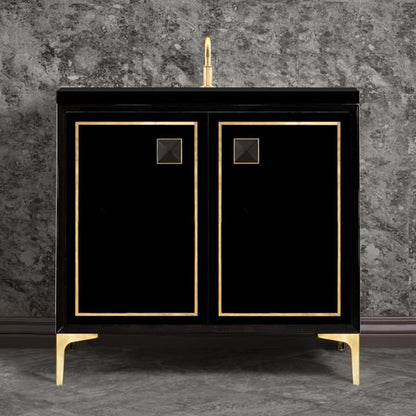 Linkasink - Linea With 3 Inch Black Prism Artisan Glass Hardware 36 Inch Wide Black Vanity
