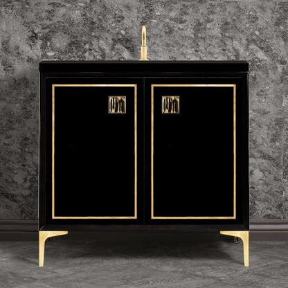 Linkasink - Linea With 3 Inch Black Tiger Prism Artisan Glass Hardware 36 Inch Wide Black Vanity
