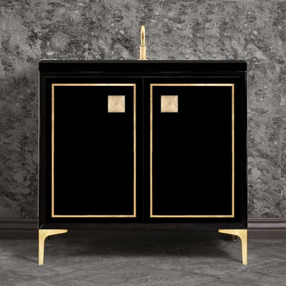 Linkasink - Linea With 3 Inch Eglomise Prism Artisan Glass Hardware 36 Inch Wide Black Vanity