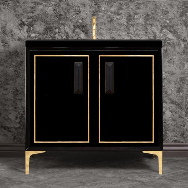 Linkasink - Linea With 8 Inch Black Prism Artisan Glass Hardware 36 Inch Wide Black Vanity