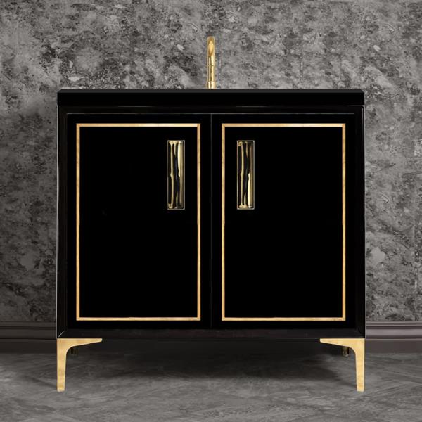 Linkasink - Linea With 8 Inch Black Tiger Prism Artisan Glass Hardware 36 Inch Wide Black Vanity