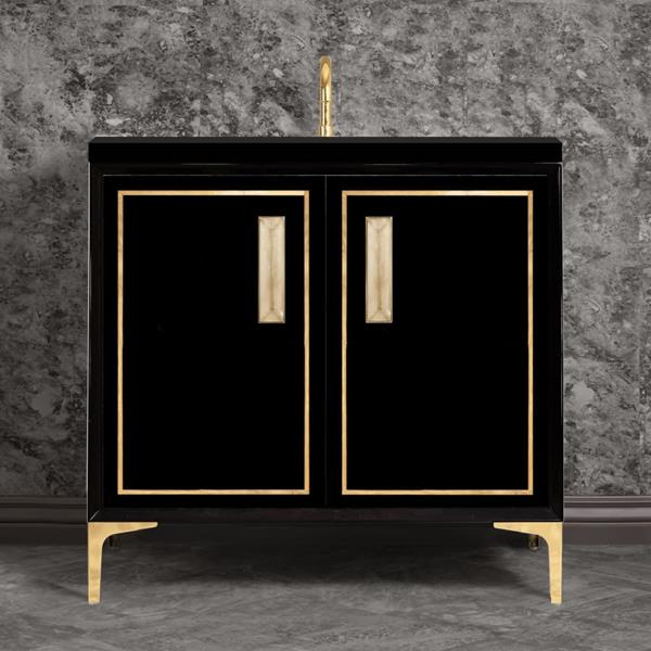 Linkasink - Linea With 8 Inch Eglomise Prism Artisan Glass Hardware 36 Inch Wide Black Vanity