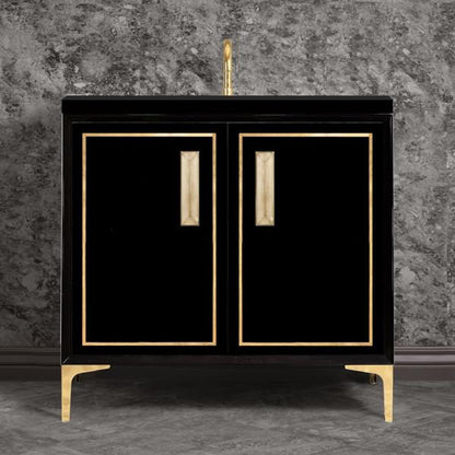 Linkasink - Linea With 8 Inch Eglomise Prism Artisan Glass Hardware 36 Inch Wide Black Vanity