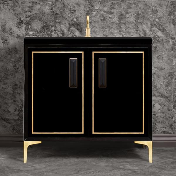 Linkasink - Linea With 8 Inch Black Prism Artisan Glass Hardware 36 Inch Wide Black Vanity