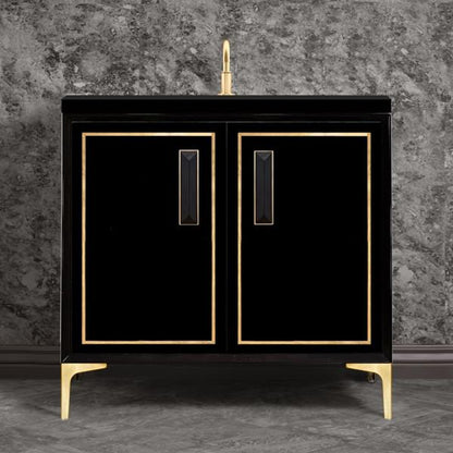 Linkasink - Linea With 8 Inch Black Prism Artisan Glass Hardware 36 Inch Wide Black Vanity
