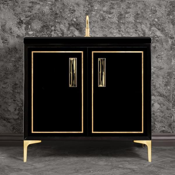 Linkasink - Linea With 8 Inch Black Tiger Prism Artisan Glass Hardware 36 Inch Wide Black Vanity