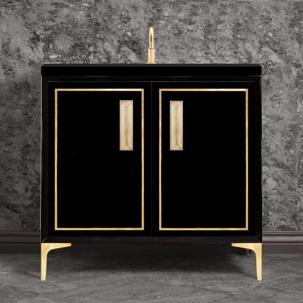 Linkasink - Linea With 8 Inch Eglomise Prism Artisan Glass Hardware 36 Inch Wide Black Vanity
