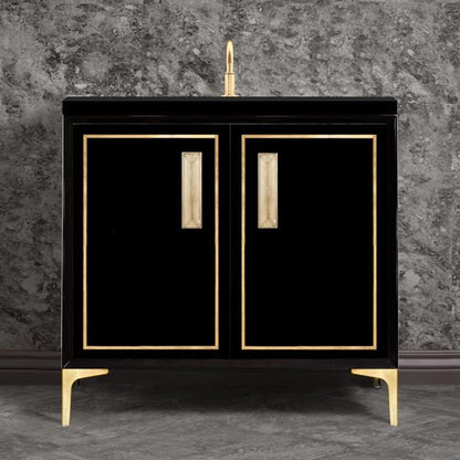 Linkasink - Linea With 8 Inch Eglomise Prism Artisan Glass Hardware 36 Inch Wide Black Vanity