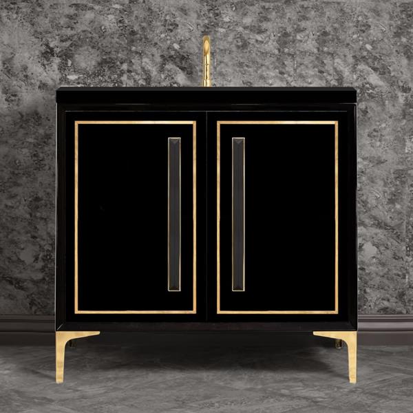 Linkasink - Linea With 18 Inch Black Prism Artisan Glass Hardware 36 Inch Wide Black Vanity