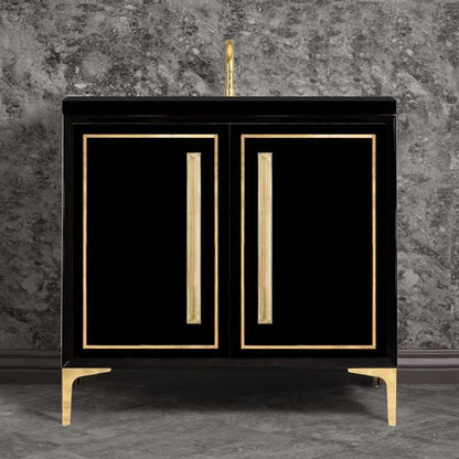 Linkasink - Linea With 18 Inch Eglomise Prism Artisan Glass Hardware 36 Inch Wide Black Vanity