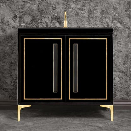 Linkasink - Linea With 18 Inch Black Prism Artisan Glass Hardware 36 Inch Wide Black Vanity