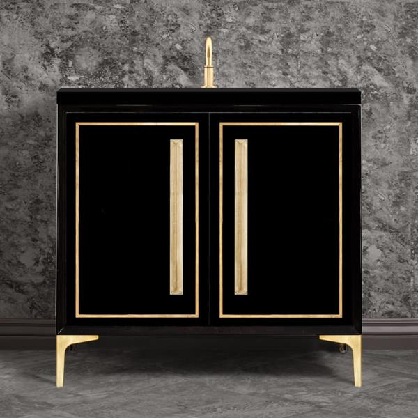 Linkasink - Linea With 18 Inch Eglomise Prism Artisan Glass Hardware 36 Inch Wide Black Vanity