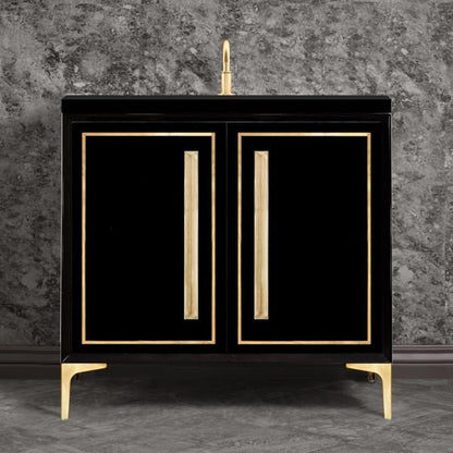 Linkasink - Linea With 18 Inch Eglomise Prism Artisan Glass Hardware 36 Inch Wide Black Vanity
