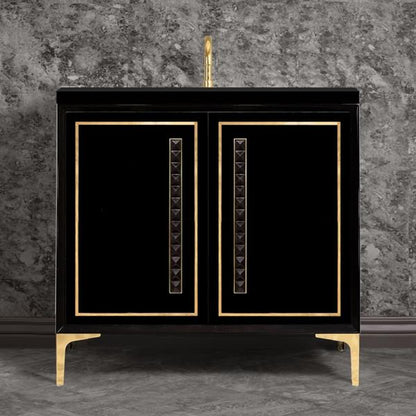 Linkasink - Linea With 18 Inch Black Pyramid Artisan Glass Hardware 36 Inch Wide Black Vanity