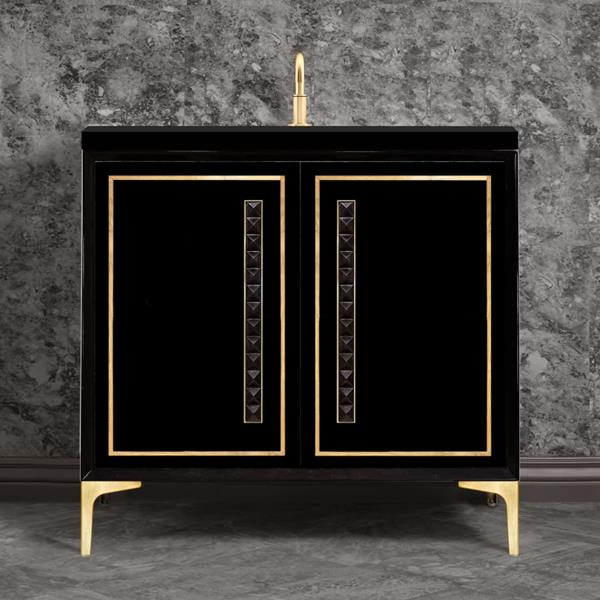 Linkasink - Linea With 18 Inch Black Pyramid Artisan Glass Hardware 36 Inch Wide Black Vanity