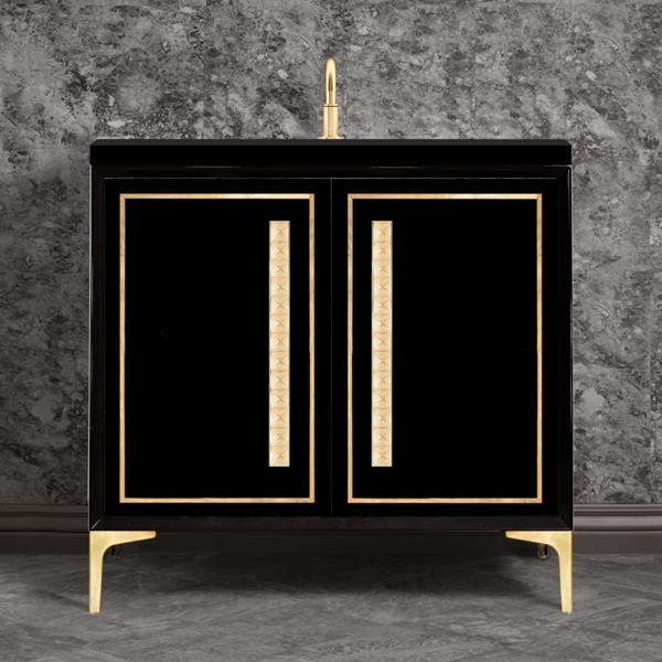Linkasink - Linea With 18 Inch Eglomise Pyramid Artisan Glass Hardware 36 Inch Wide Black Vanity