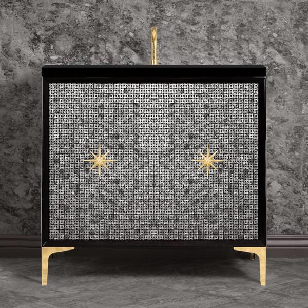 Linkasink - Mother Of Pearl With Star Hardware 36 Inch Wide Black Vanity