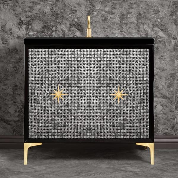 Linkasink - Mother Of Pearl With Star Hardware 36 Inch Wide Black Vanity