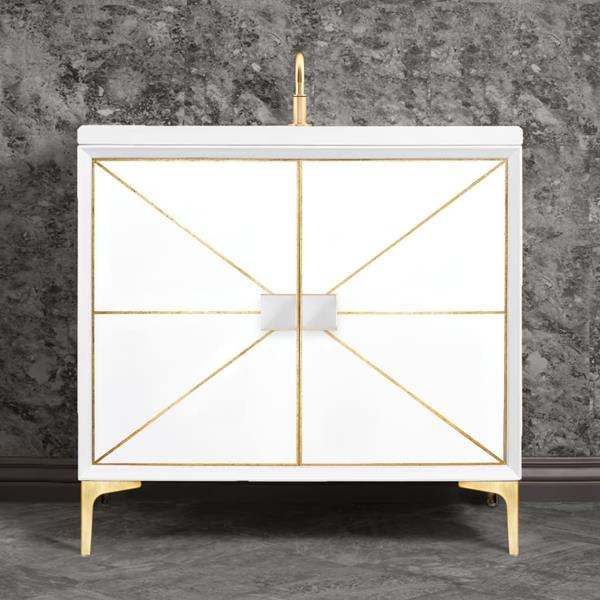 Linkasink - Divergence 36 Inch Wide White Vanity With White Prism Artisan Glass Hardware