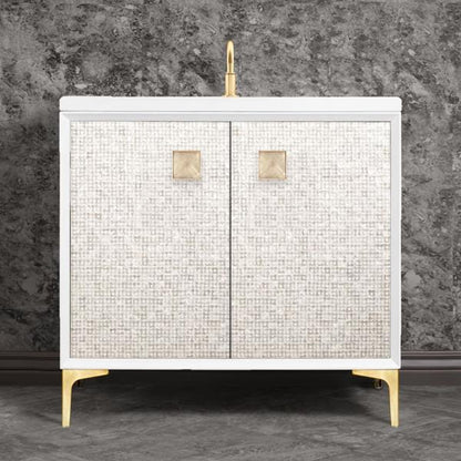 Linkasink - Mother Of Pearl With 3 Inch Eglomise Prism Artisan Glass Hardware 36 Inch Wide White Vanity