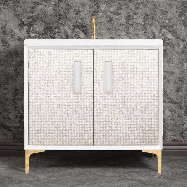 Linkasink - Mother Of Pearl With 8 Inch White Prism Artisan Glass Hardware 36 Inch Wide White Vanity