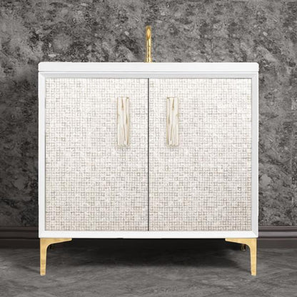 Linkasink - Mother Of Pearl With 8 Inch White Tiger Prism Artisan Glass Hardware 36 Inch Wide White Vanity