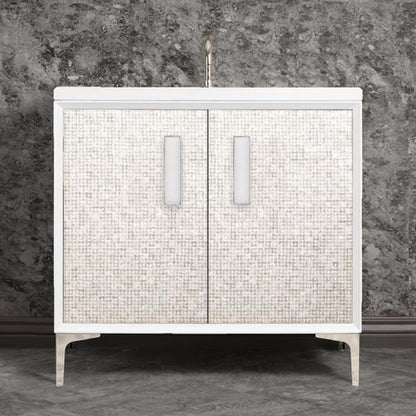 Linkasink - Mother Of Pearl With 8 Inch White Prism Artisan Glass Hardware 36 Inch Wide White Vanity