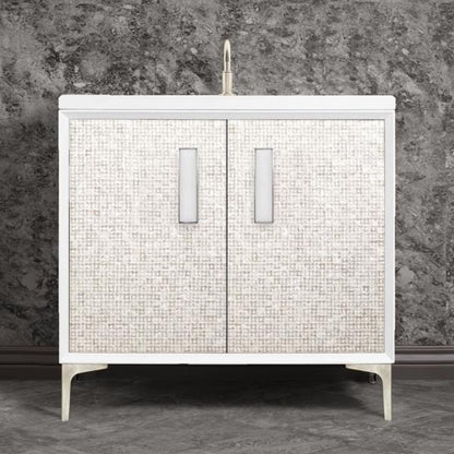 Linkasink - Mother Of Pearl With 8 Inch White Prism Artisan Glass Hardware 36 Inch Wide White Vanity