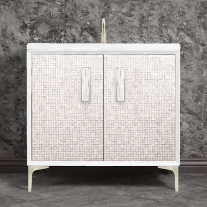 Linkasink - Mother Of Pearl With 8 Inch White Tiger Prism Artisan Glass Hardware 36 Inch Wide White Vanity