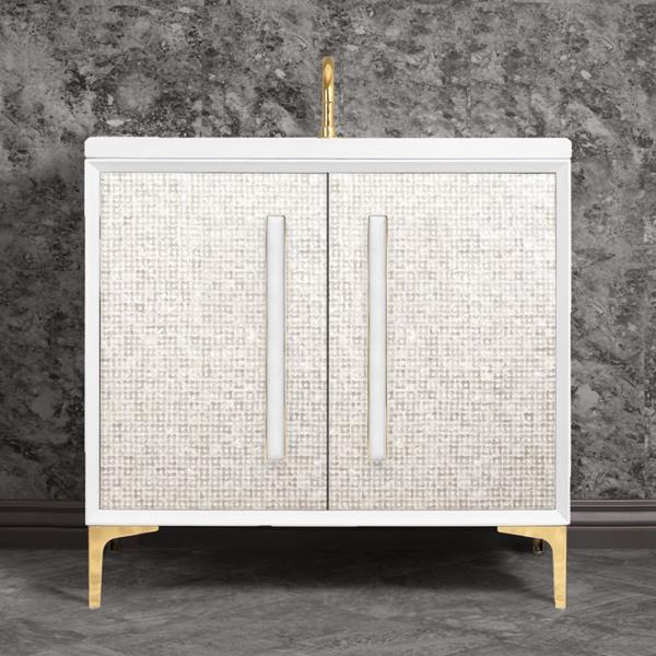 Linkasink - Mother Of Pearl With 18 Inch White Prism Artisan Glass Hardware 36 Inch Wide White Vanity