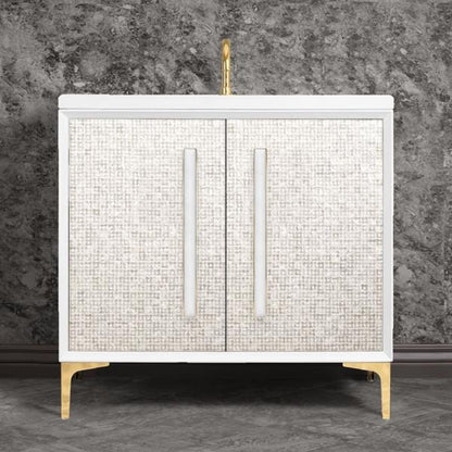 Linkasink - Mother Of Pearl With 18 Inch White Prism Artisan Glass Hardware 36 Inch Wide White Vanity