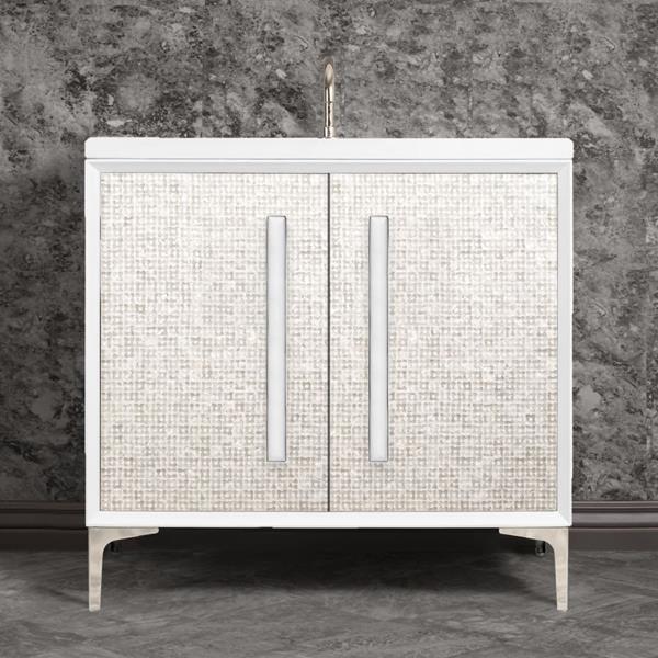 Linkasink - Mother Of Pearl With 18 Inch White Prism Artisan Glass Hardware 36 Inch Wide White Vanity
