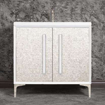 Linkasink - Mother Of Pearl With 18 Inch White Prism Artisan Glass Hardware 36 Inch Wide White Vanity