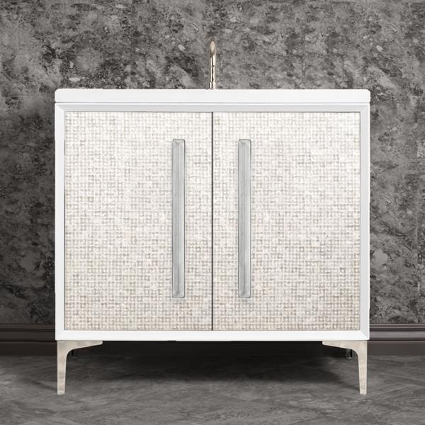 Linkasink - Mother Of Pearl With 18 Inch Eglomise Prism Artisan Glass Hardware 36 Inch Wide White Vanity