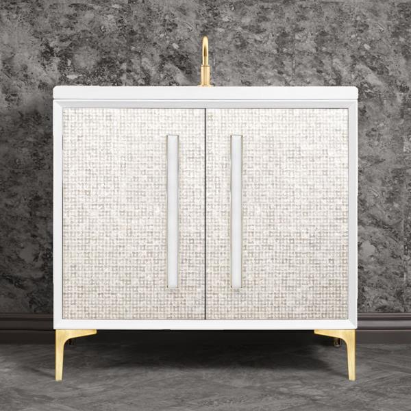 Linkasink - Mother Of Pearl With 18 Inch White Prism Artisan Glass Hardware 36 Inch Wide White Vanity