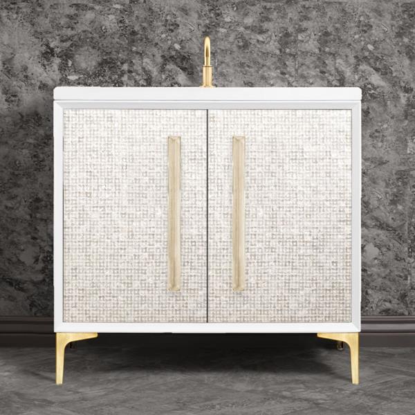 Linkasink - Mother Of Pearl With 18 Inch Eglomise Prism Artisan Glass Hardware 36 Inch Wide White Vanity