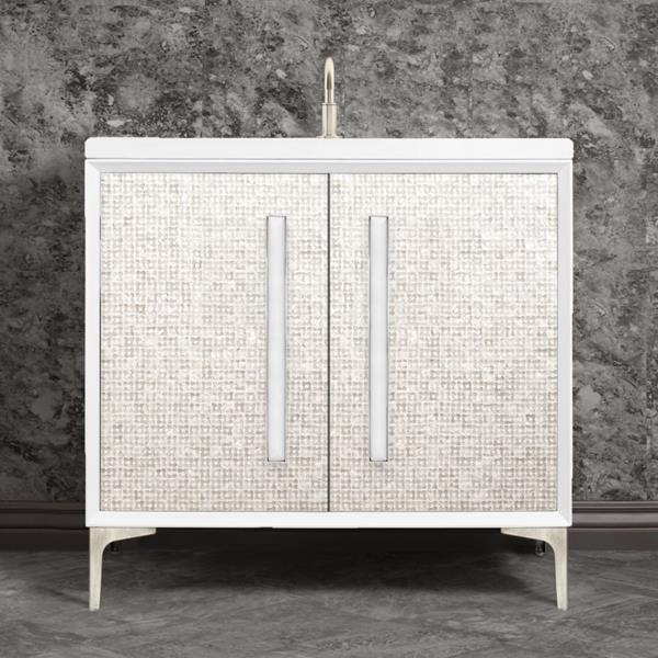Linkasink - Mother Of Pearl With 18 Inch White Prism Artisan Glass Hardware 36 Inch Wide White Vanity