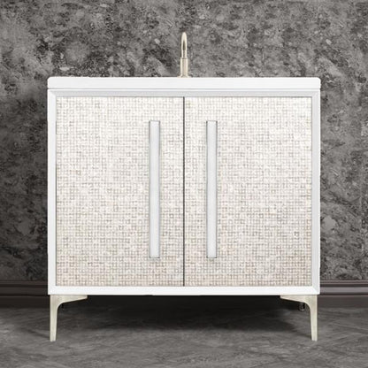 Linkasink - Mother Of Pearl With 18 Inch White Prism Artisan Glass Hardware 36 Inch Wide White Vanity