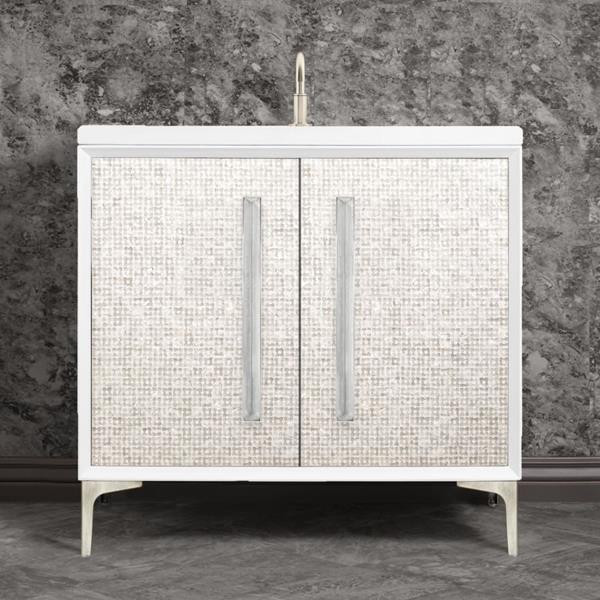 Linkasink - Mother Of Pearl With 18 Inch Eglomise Prism Artisan Glass Hardware 36 Inch Wide White Vanity