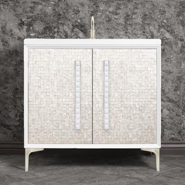 Linkasink - Mother Of Pearl With 18 Inch White Pyramid Artisan Glass Hardware 36 Inch Wide White Vanity