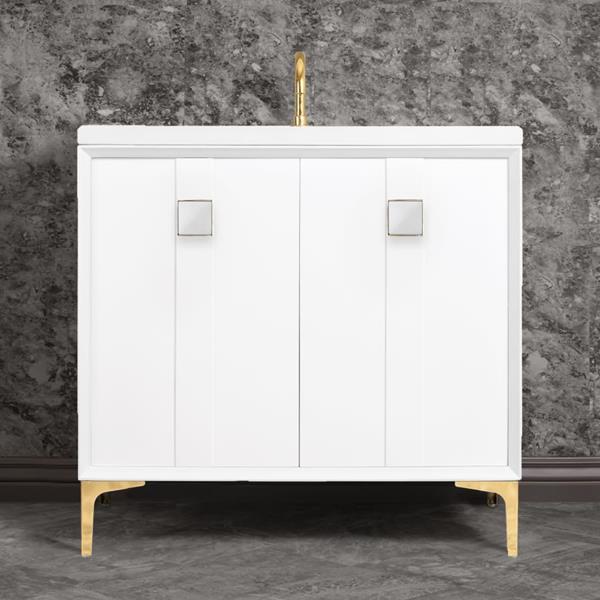 Linkasink - Tuxedo With 3 Inch White Prism Artisan Glass Hardware 36 Inch Wide White Vanity