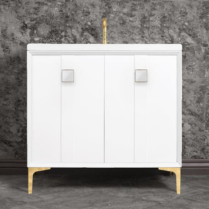 Linkasink - Tuxedo With 3 Inch White Prism Artisan Glass Hardware 36 Inch Wide White Vanity