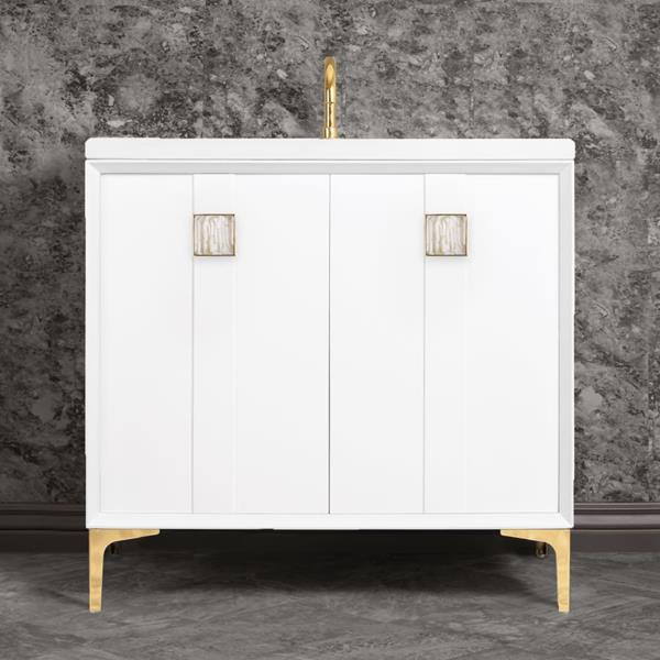 Linkasink - Tuxedo With 3 Inch White Tiger Prism Artisan Glass Hardware 36 Inch Wide White Vanity