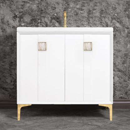 Linkasink - Tuxedo With 3 Inch White Tiger Prism Artisan Glass Hardware 36 Inch Wide White Vanity
