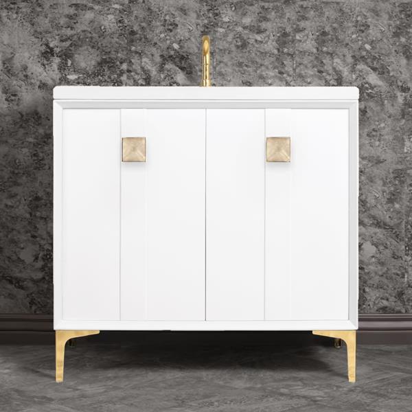 Linkasink - Tuxedo With 3 Inch Eglomise Prism Artisan Glass Hardware 36 Inch Wide White Vanity